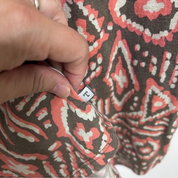 Toad & Co. Tunic Top Women's Medium Coral & Brown 3/4 Sleeves Geometric fall - Picture 7 of 10